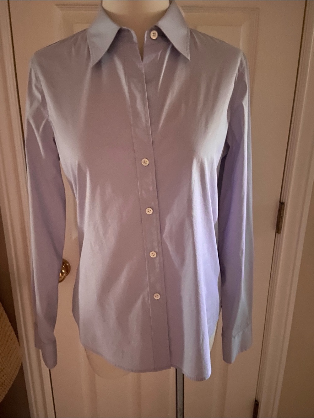Theory Women's Medium Cotton Blend S M Fitted Button-Up Shirt in Light Lavender